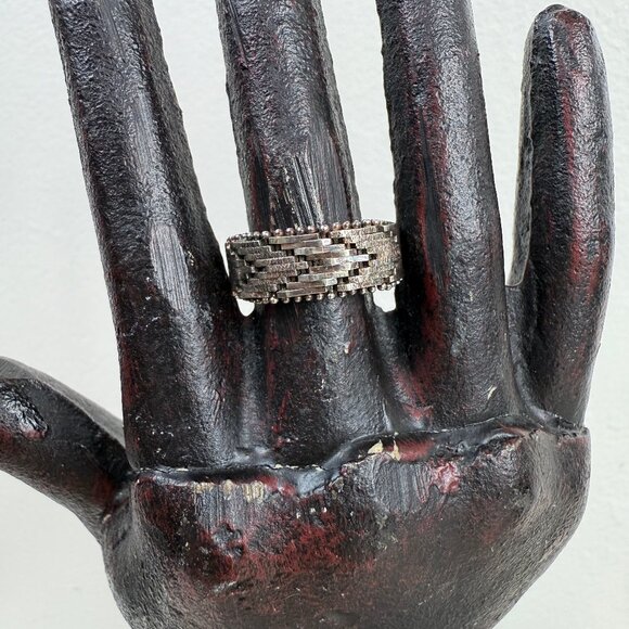 Vintage Sterling Silver Italy Riccio Chain Link Ring Size 8.75 4.63g Woven - Picture 1 of 7
